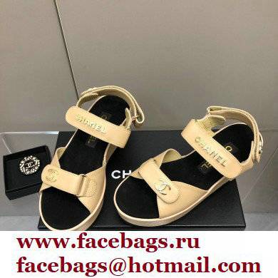 Chanel Logo Platform Sandals Beige 2022