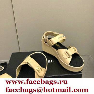 Chanel Logo Platform Sandals Beige 2022