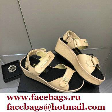 Chanel Logo Platform Sandals Beige 2022