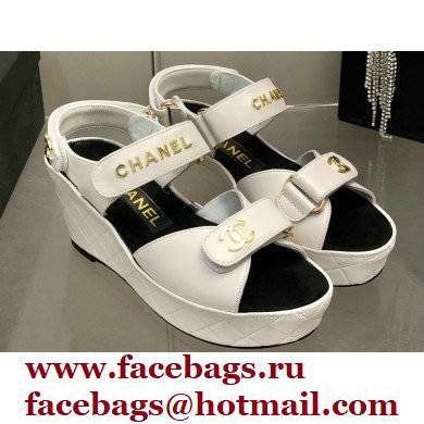 Chanel Logo Wedge Platform Sandals White 2022