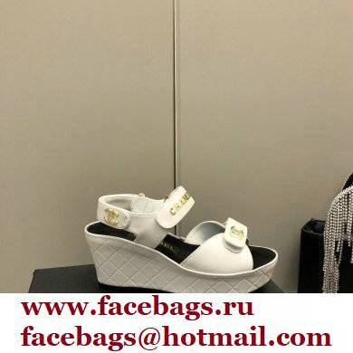 Chanel Logo Wedge Platform Sandals White 2022