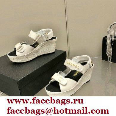 Chanel Logo Wedge Platform Sandals White 2022