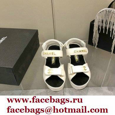 Chanel Logo Wedge Platform Sandals White 2022