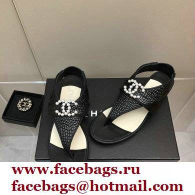 Chanel Pearl CC Logo Thong Sandals Black 2022