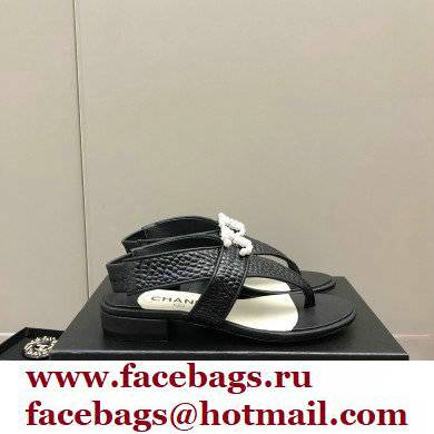 Chanel Pearl CC Logo Thong Sandals Black 2022