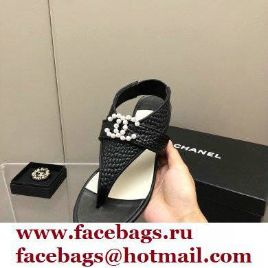 Chanel Pearl CC Logo Thong Sandals Black 2022