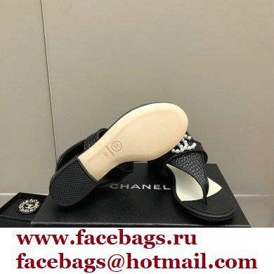 Chanel Pearl CC Logo Thong Sandals Black 2022