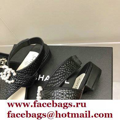 Chanel Pearl CC Logo Thong Sandals Black 2022