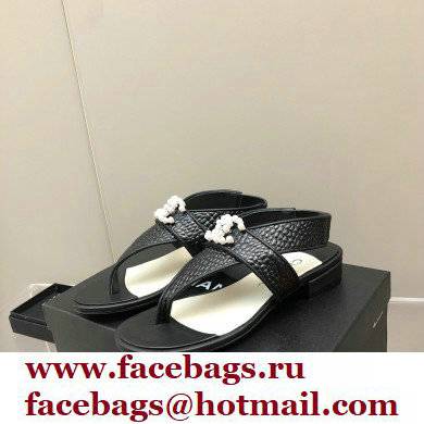 Chanel Pearl CC Logo Thong Sandals Black 2022