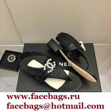 Chanel Pearl CC Logo Thong Sandals Black 2022