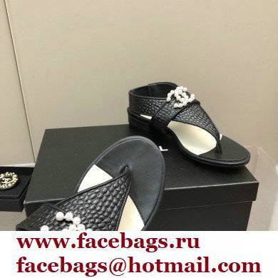 Chanel Pearl CC Logo Thong Sandals Black 2022