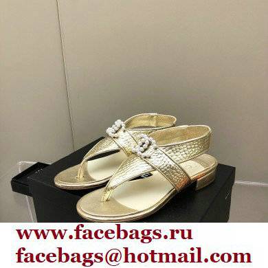 Chanel Pearl CC Logo Thong Sandals Gold 2022