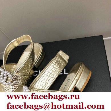 Chanel Pearl CC Logo Thong Sandals Gold 2022