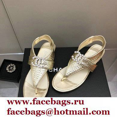 Chanel Pearl CC Logo Thong Sandals Gold 2022