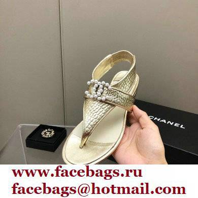 Chanel Pearl CC Logo Thong Sandals Gold 2022