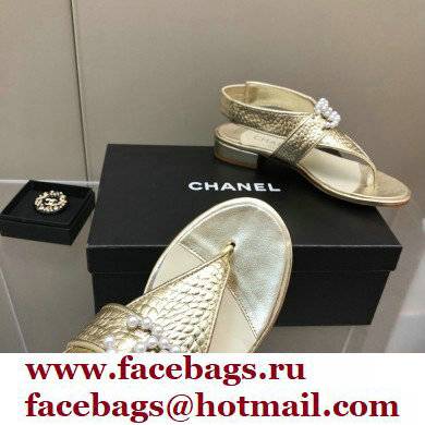 Chanel Pearl CC Logo Thong Sandals Gold 2022