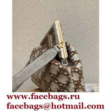 Fendi First Medium Suede Bag Gray with Karligraphy Embroidery 2022