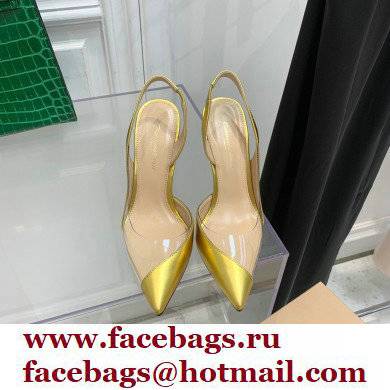 Gianvito Rossi Heel 10.5cm PLEXI PVC and Patent leather Slingback Pumps Gold 2022