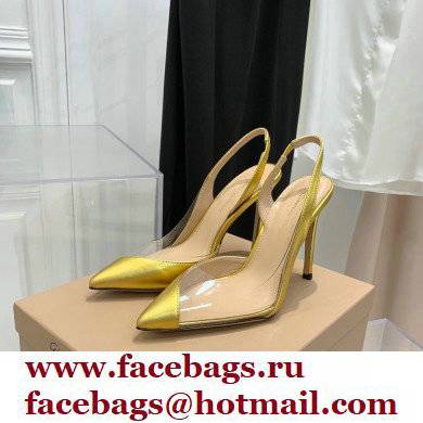 Gianvito Rossi Heel 10.5cm PLEXI PVC and Patent leather Slingback Pumps Gold 2022