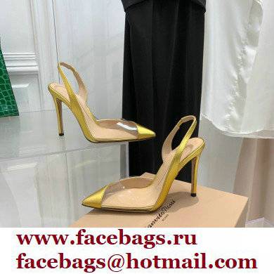 Gianvito Rossi Heel 10.5cm PLEXI PVC and Patent leather Slingback Pumps Gold 2022