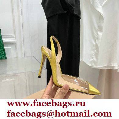 Gianvito Rossi Heel 10.5cm PLEXI PVC and Patent leather Slingback Pumps Gold 2022