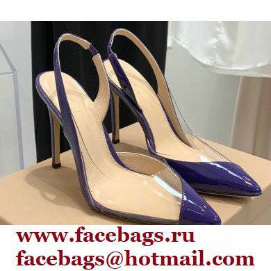 Gianvito Rossi Heel 10.5cm PLEXI PVC and Patent leather Slingback Pumps Purple 2022