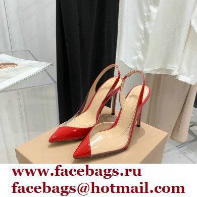 Gianvito Rossi Heel 10.5cm PLEXI PVC and Patent leather Slingback Pumps Red 2022