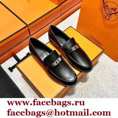 Hermes Leather kelly Loafers BLACK