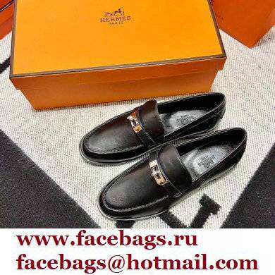 Hermes Leather kelly Loafers BLACK