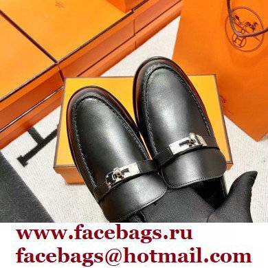 Hermes Leather kelly Loafers BLACK