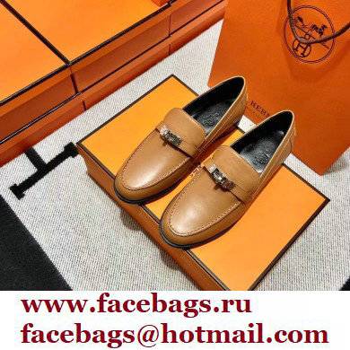 Hermes Leather kelly Loafers TAN