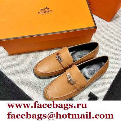 Hermes Leather kelly Loafers TAN