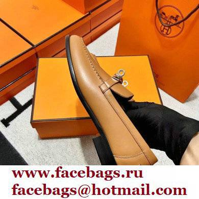 Hermes Leather kelly Loafers TAN