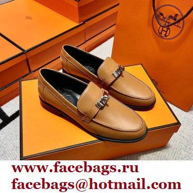 Hermes Leather kelly Loafers TAN