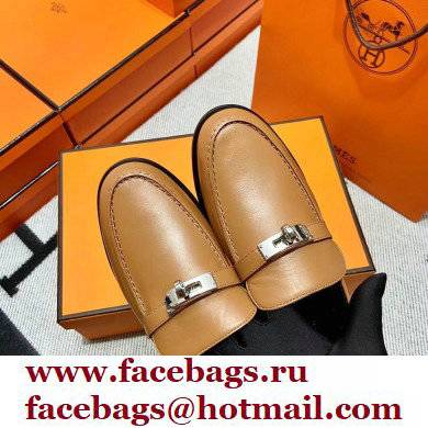 Hermes Leather kelly Loafers TAN