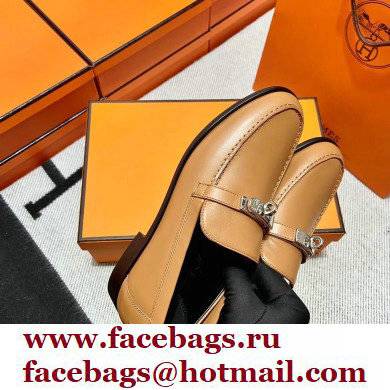 Hermes Leather kelly Loafers TAN