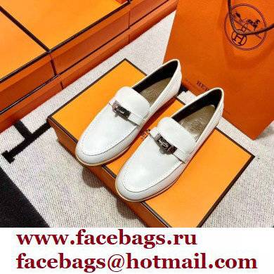 Hermes Leather kelly Loafers WHITE