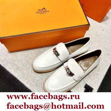 Hermes Leather kelly Loafers WHITE