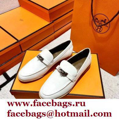 Hermes Leather kelly Loafers WHITE