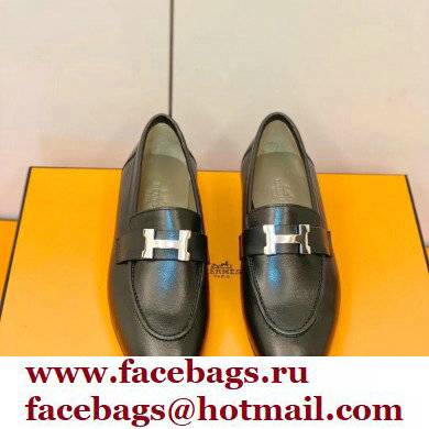 Hermes Leather royal Loafers Black/gray