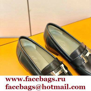 Hermes Leather royal Loafers Black/gray