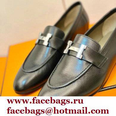 Hermes Leather royal Loafers Black/gray