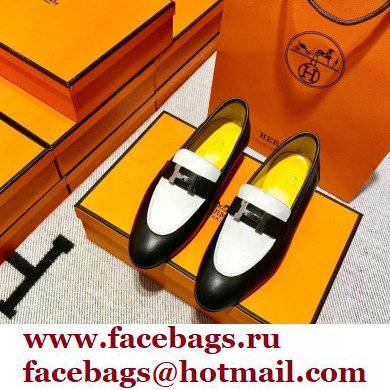 Hermes Leather royal Loafers Black/white/yellow