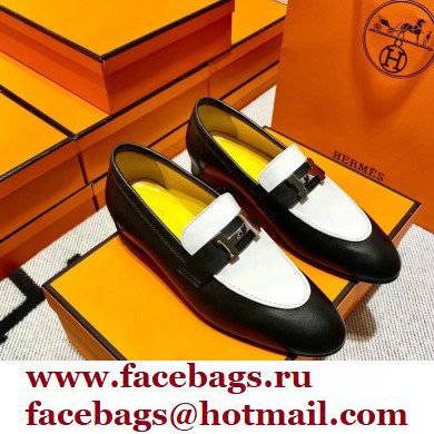 Hermes Leather royal Loafers Black/white/yellow