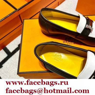 Hermes Leather royal Loafers Black/white/yellow