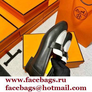 Hermes Leather royal Loafers Black/white/yellow