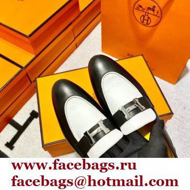 Hermes Leather royal Loafers Black/white/yellow