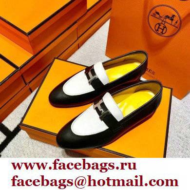 Hermes Leather royal Loafers Black/white/yellow