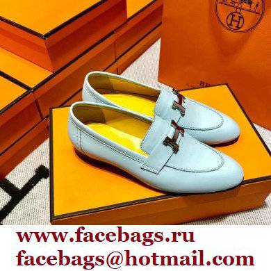 Hermes Leather royal Loafers Blue/yellow