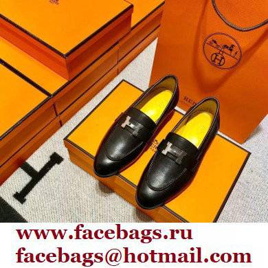 Hermes Leather royal Loafers black/YELLOW